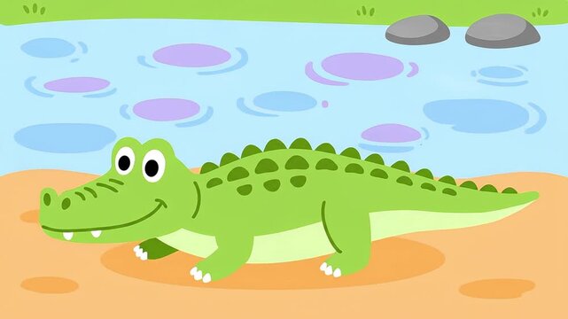 Cute Cartoon Crocodile Alligator Animal Nature Water Reptile Character
