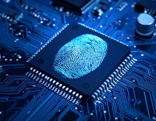 A close-up of a computer chip with a fingerprint on it