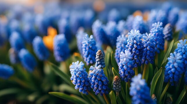 A field of blue flowers with yellow flowers in the background