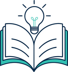open book with light bulb icon outline vector