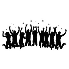 Joyful People Jumping in Celebration Silhouette With Stars for Success and Freedom