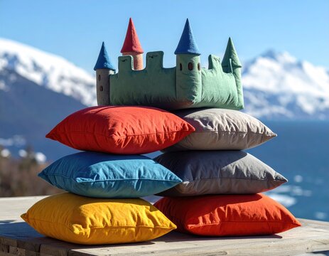 Colorful pillows shaped like a castle