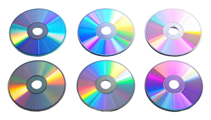 Blank Compact Disk Collection with Rainbow Holographic, and 3D Render; Top View, Isolated on Transparent Background
