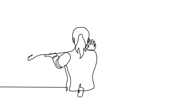 animation of a female security officer in uniform performing a physical body search or pat-down of a man, representing airport security, border control, or police inspection on a white