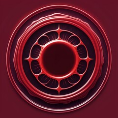 Stunning red abstract circle design with intricate details and glowing edges perfect for modern technology or futuristic concepts, radiating powerful energy