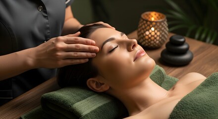 Relaxing Head Massage Therapy at Spa for a Woman to Promote Wellness and Serenity