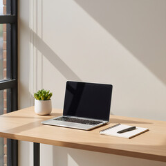 Fototapeta premium Modern Laptop Workspace with Mountain View for Digital Nomads.