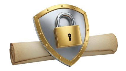 Security Shield and Padlock on Scroll