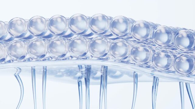 Microscopic view of skin layer structure with hydrating moisture capsules animation