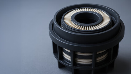 Next gen engineering solution for urban tech infrastructure air filter cartridge detail on gray background