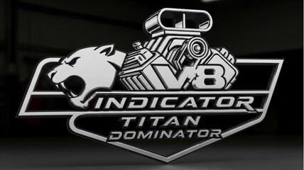 V8 Engine Emblem with Jaguar Head and Text. © adam