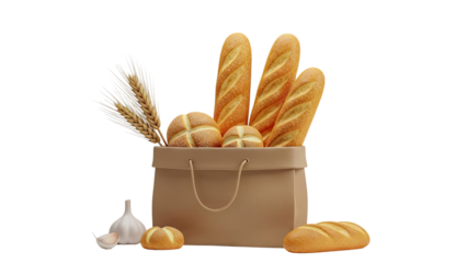 Freshly Baked Bread and Wheat Ears in a Bag