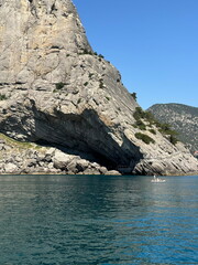 Fototapeta premium Cape Kapchik, which is also called the Dolphin Rock. The cape is located in the village of Novy Svet, Crimea,