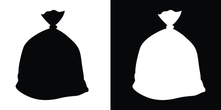 Garbage bag vector silhouette, Black silhouette trash bag icon vector
