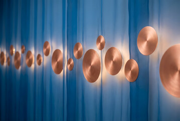 Tranquil Deep Blue Abstract Background with Glowing Copper Pulses and Circles