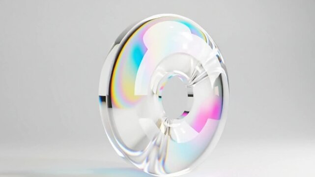 Rotating metallic disc with holographic reflections viewed from a slight angle on a plain background as seen in Proyek Baru [3EE8587].mp4