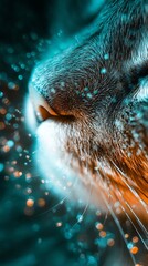 Extreme macro of a cat nose and whiskers in cold window light