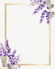 Watercolor lavender floral border frame