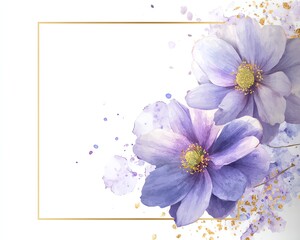 Watercolor floral border with lavender and violet anemones