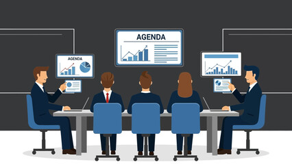 Business Meeting Agenda Presentation with Charts and Graphs
