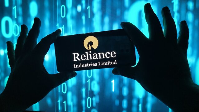Reliance industries limited logo displayed on a smartphone screen