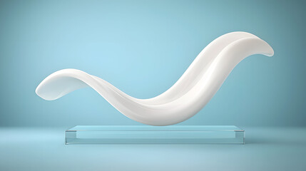 Sleek, modern sculpture with flowing curves on glass base, evoking elegance and creativity
