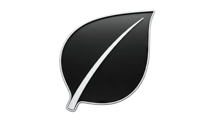 Black leaf logo with white vein and outline
