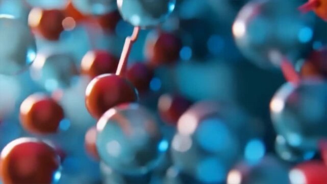 Close-up view of colorful molecules illustrating chemical structures and interactions in a scientific background.
