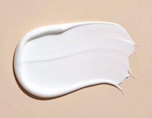 Wavy cream smear on beige background. Creamy white sunscreen lotion swatch, moisturizer skincare product texture.