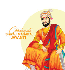 Obraz premium illustration of Chhatrapati shivaji maharaj jayanti Chhatrapati Shivaji Maharaj with a traditional turban, pearl jewelry and a pavilion silhouette; evokes Maratha heritage, bravery, leadership and his