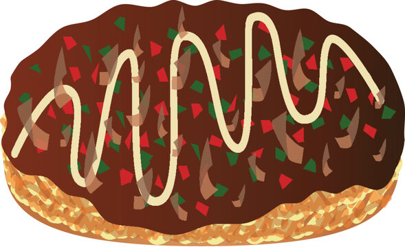 Illustration of okonomiyaki, Japanese festivals, food stalls and ingredients.