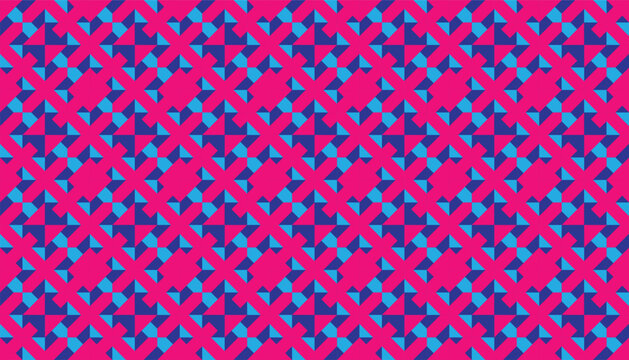 Professional seamless vector backdrop with a futuristic 3D isometric motif. Vibrant magenta and navy blue pattern for digital branding and wallpaper