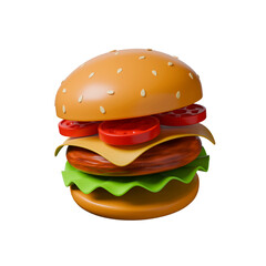Delicious 3D isometric hamburger with fresh vegetables isolated with transparent background