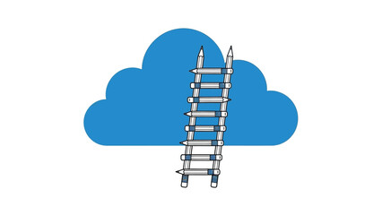Creative ascent to the cloud: a ladder of pencils reaching for digital innovation