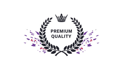 Obraz premium Premium quality insignia design featuring a black laurel wreath and royal crown with vibrant purple and red abstract elements around it.