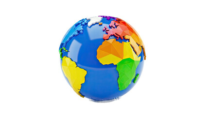 Fototapeta premium Low-Poly Globe with Colorful Continents on White Background