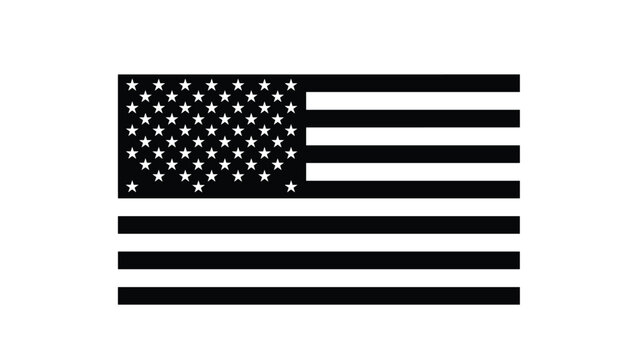 Simple black and white silhouette of the United States flag featuring stars and stripes for patriotic and national themes.