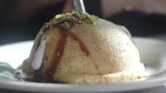 Semolina Halva Dessert in local restaurant