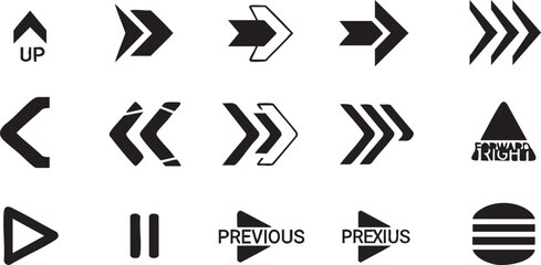 Vector Arrow Icons Collection for UI and Web Design,Direction and Navigation Symbols,Arrow Symbols Pack for Interface Design,Left Right Up Down Arrows