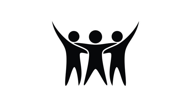 Three black figures with arms around each other stand in unity.