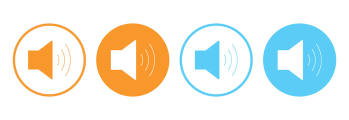 Speaker volume icon set with solid and outline sound symbol. Speaker volume icon pair in outline and solid style with sound waves, audio loudspeaker symbol for media player controls.  © Xpartprogram