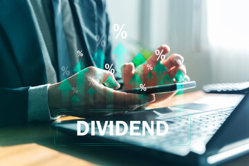 Dividend Investment Growth Concept with Smartphone and Laptop Finance Percentage Icons