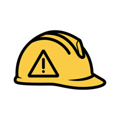 Fototapeta premium Safety Hard Hat Icon with Caution Warning Sign. Yellow Construction Helmet with Exclamation Mark Symbol, Representing PPE and Hazard Risk.