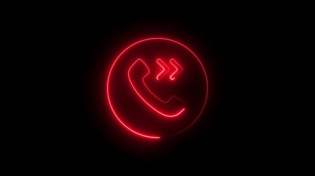 Neon red color Incoming call signal with futuristic glow interface on dark background. 4k graphics footage.