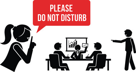 Please do not disturb meeting concept illustration office silence sign teamwork discussion presentation interruption privacy vector icon business communication workplace