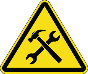 Warning maintenance sign with tools symbol safety concept construction repair caution hazard icon isolated yellow triangle illustration