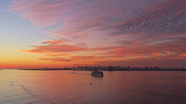 cruise ship voyage from miami. Cruise in summer vacation. Cruise liner . Cruise ship tour and travel at sea. Ship leaving Miami beach port.