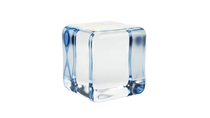 Clear ice cube with blue tint and rounded edges
