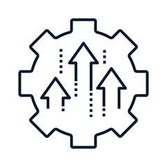 Gear, up arrows. Concept for increasing productivity. Vector linear icon isolated on white background.