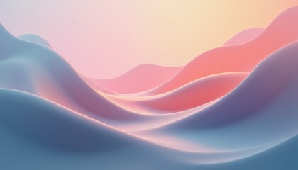 Abstract Landscape with Gentle Pastel Waves in Soft Golden Hour Light and Blue Purple Hues Creating a Serene and Dreamy